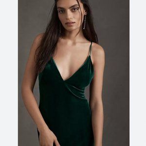 Jenny Yoo stretch velvet Sabrina dress in dark emerald
